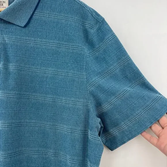 VTG 90s Hudson River XL Blue Striped Short Sleeve Polo Shirt Dadcore Tee - Picture 4 of 8